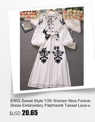 EWQ Sweet Style Y2K Women Nice Foreve Dress Embroidery O-neck Bandage Long-sleeve White Dresses Womens Spring Summer 2023 New - Seprincess