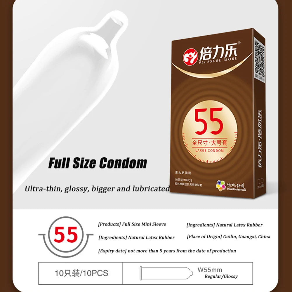 Ultra Thin Large Condom 55/56/58/60mm Penis Sleeves Condom Lubricant Glossy Natural Latex Adult Erotic Safer Sex Products - Seprincess