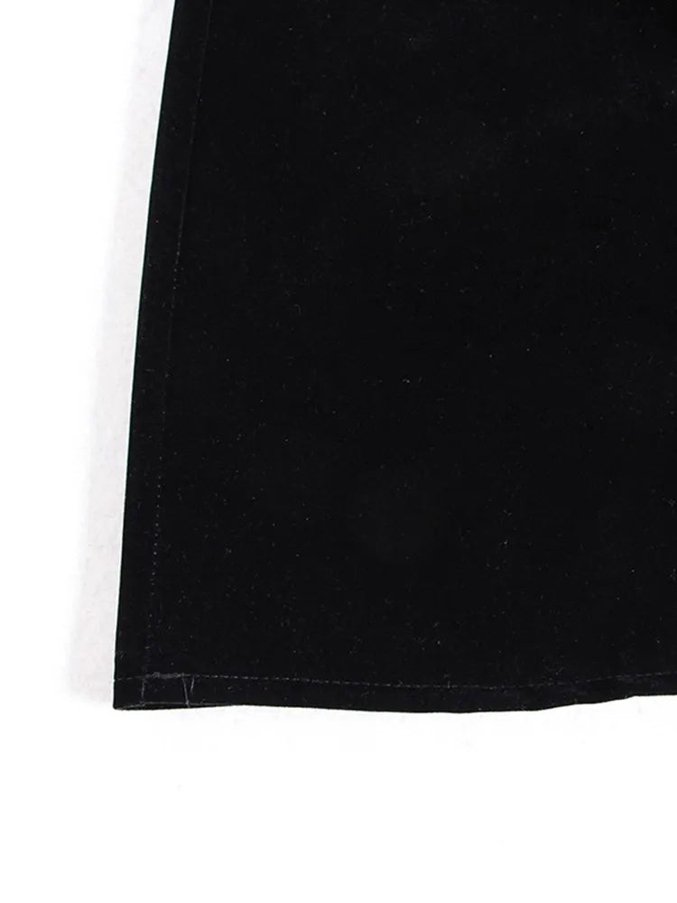 KBQ Backless Velvet Black Camisole Dress For Women V Neck Sleeveless Off Shoulder High Waist A Line Dresses Female Clothes New - Seprincess