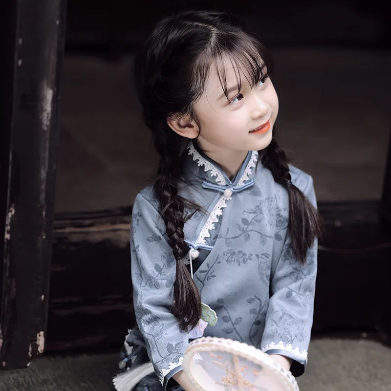 Children's Hanfu Cheongsam 2023 Autumn Winter New Retro Princess Dress Chinese Traditional Qipao Baby Girl Qipao Dress Kids - Seprincess