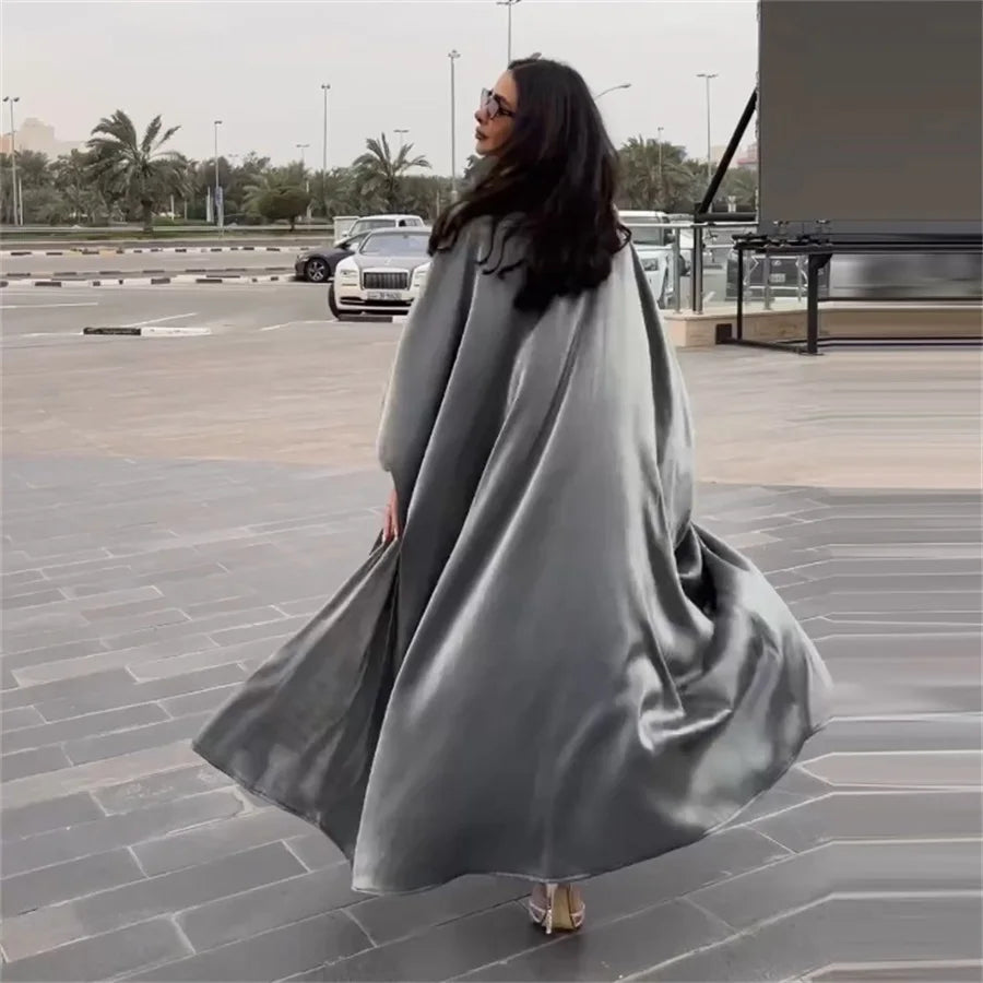 Siskakia Kimono Abayas for Women Modest Muslim Moroccan Dubai Fashion Casual Open Abaya Silk Satin Corban Eid Al Adha 2023 New