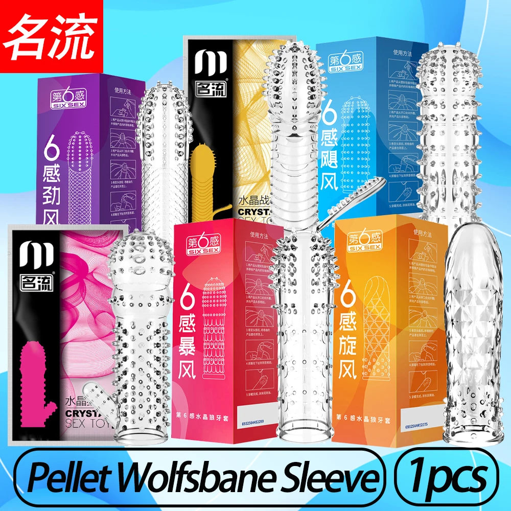 Wolf's Tooth Condom Crystal Single Box Large Particle Stabbing Penis Sleeve Reusable Cock Ring Extender Erotic Condoms for Men - Seprincess