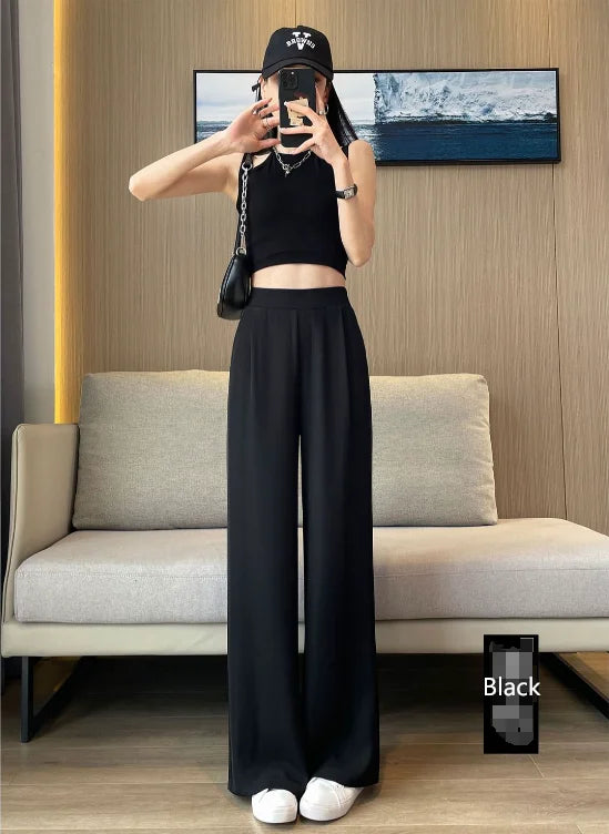 casual pants woman High sense pendant black suit wide leg high waist straight leg loose women's pants