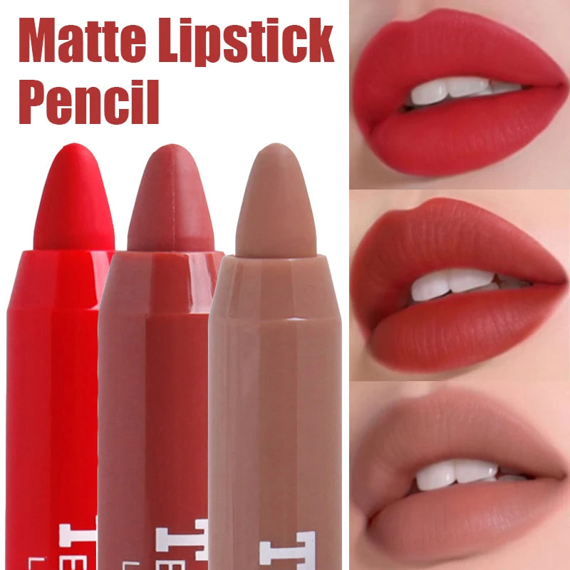 3PCS/set Velvet Matte Lipstick Pen Cosmetics Waterproof Lasting Nude Crayon Lipsticks Non Sticky Brown Lip Liner Pencil Makeup - Seprincess