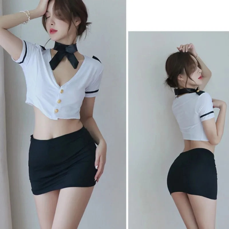 Hot Sexy Erotic lingerie Flight attendant deep V ultra short skirt passion Babydoll sexy outfits lingerie sexy woman clogs xxx - Seprincess