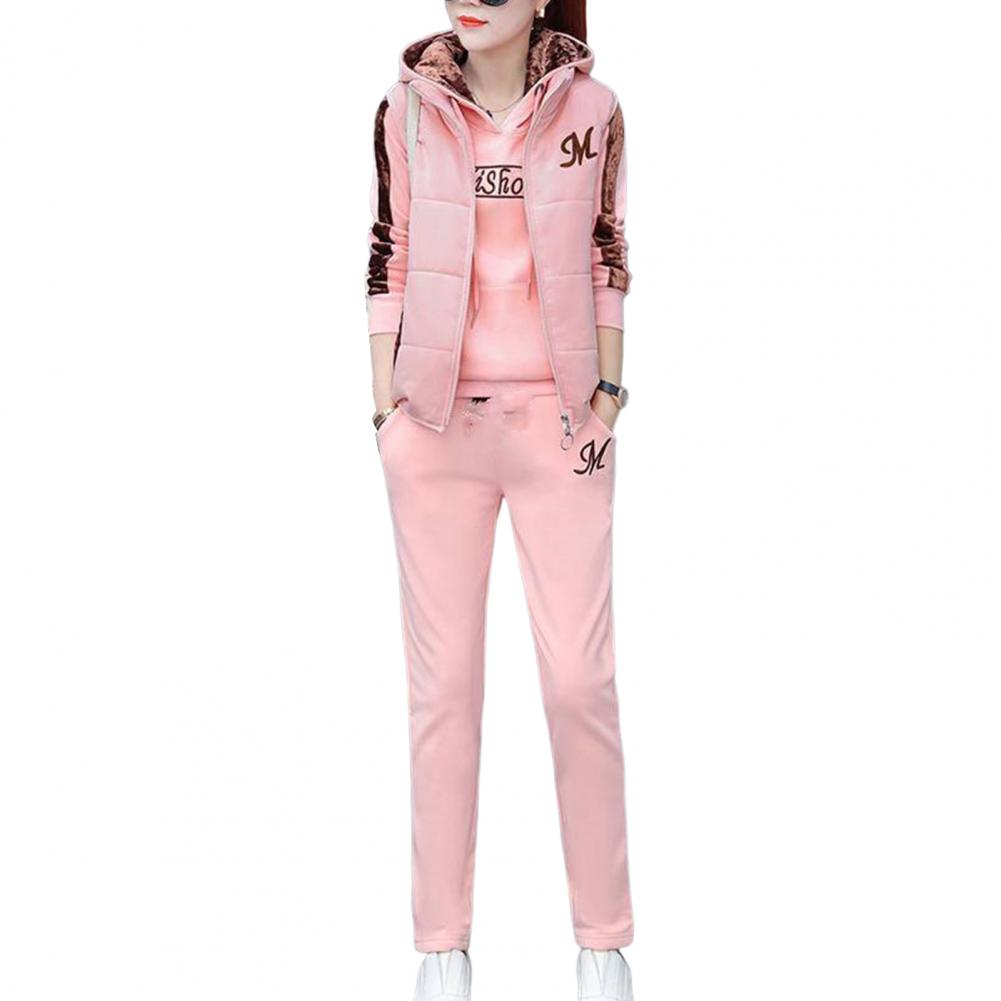 Fashion Warm Three Piece Set Women Outfit 2022 Fall Winter Thicken Tracksuit Casual Waistcoat + Hoodies + Pant Female Sweat Suit - Seprincess