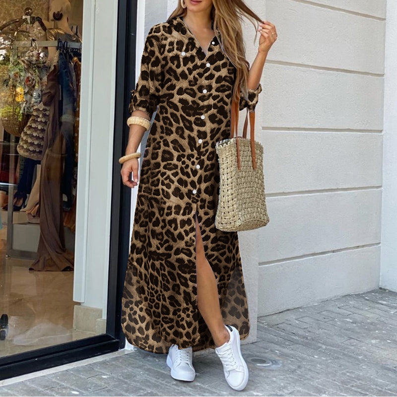 ZANZEA Women Leopard Print Dress Summer Autumn 2023 Half Sleeve Robe Split Sexy Long  Midi Shirt  Evening Dress Female Vestidos - Seprincess